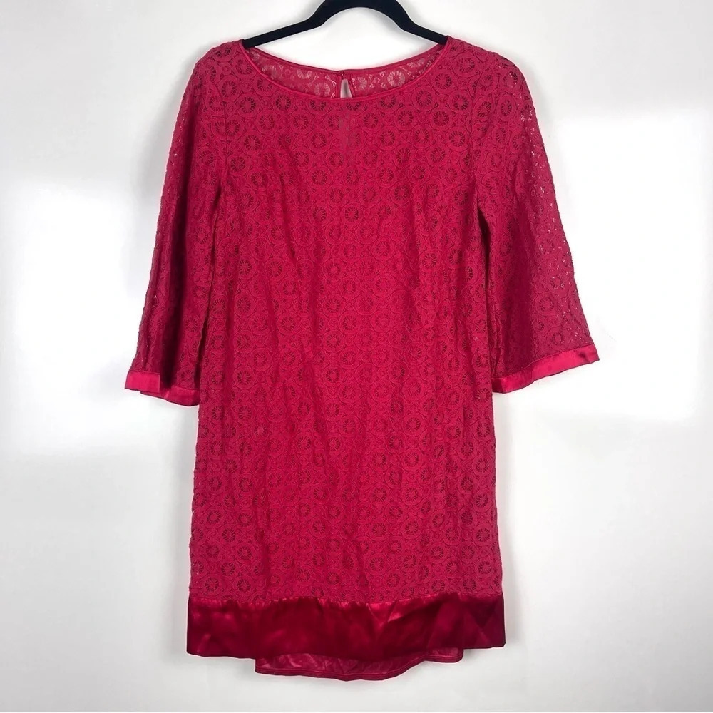 Laundry by Shelli Segal Red Half Sleeve Lace Mini Shift Dress Size 4